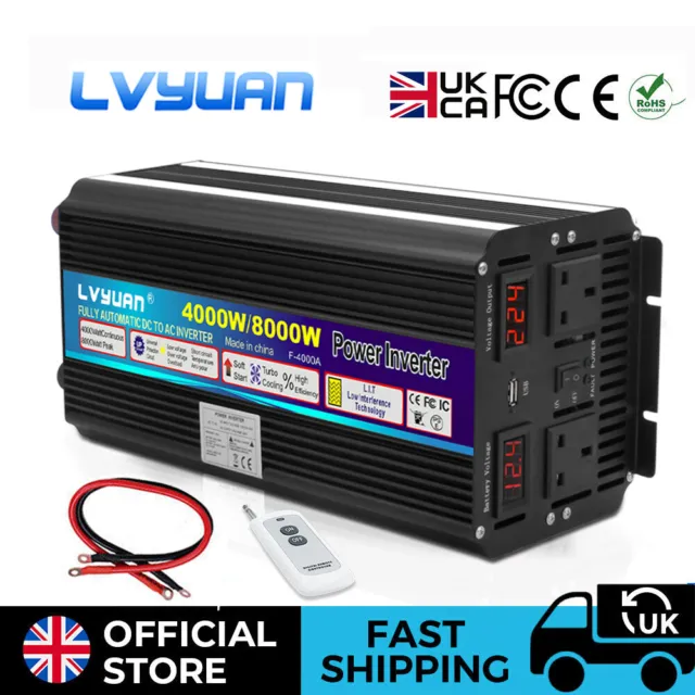 Car RV 4000W 8000W Power Inverter DC 12V to AC 230V 240V USB Motorhome Converter