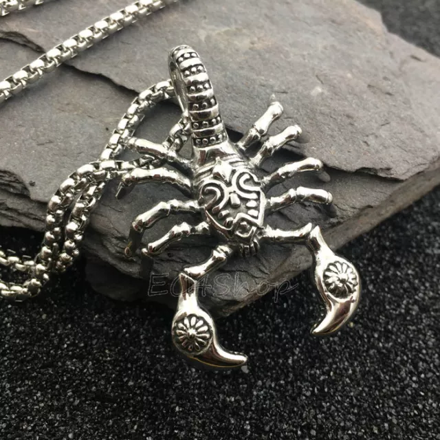 Mens Huge Retro Solid Scorpion Necklace Pendant Stainless Steel 4mm Rolo Chain