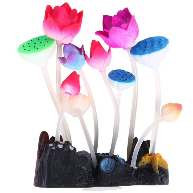 Decoración de acuario forma de hoja de loto fluorescente plantas artificiales para acuario