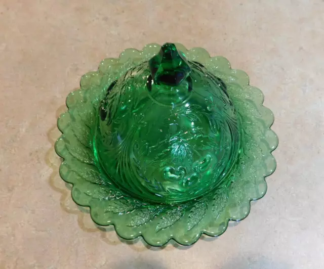 LG Wright green cherry pattern glass covered butter cheese dish 2