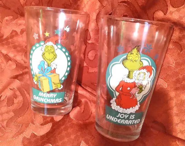 The Grinch Drinking Glasses Dr Seuss Enterprises 2 Pc.mr.& Mrs Holiday Decor.
