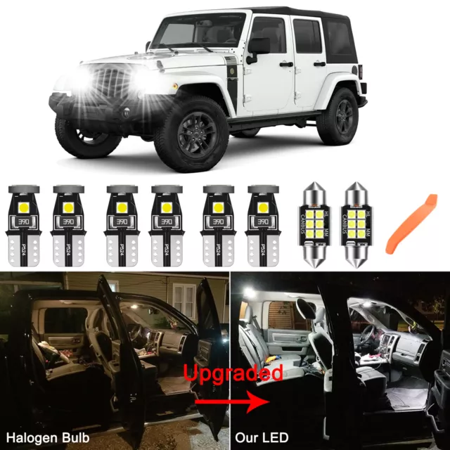 White Interior LED Light Bulbs Package Kit For Jeep Wrangler JK 2007-2019 +Tool