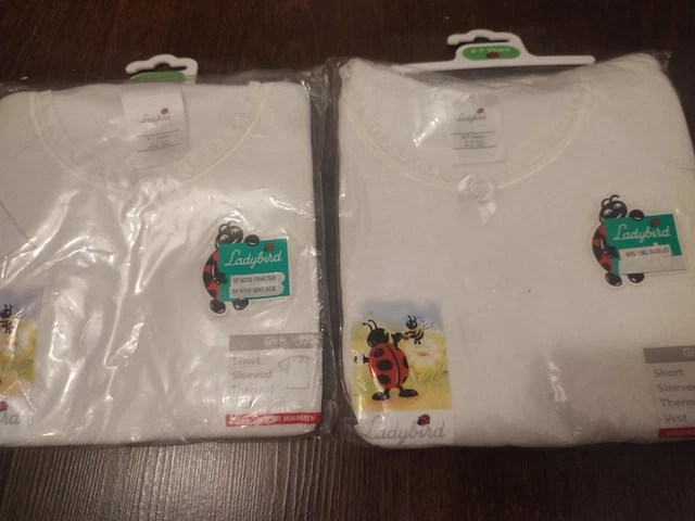 2 x LADYBIRD White Girl's SHORT SLEEVED Thermal Vest - 122CM  ( Age 6 -7 Years )