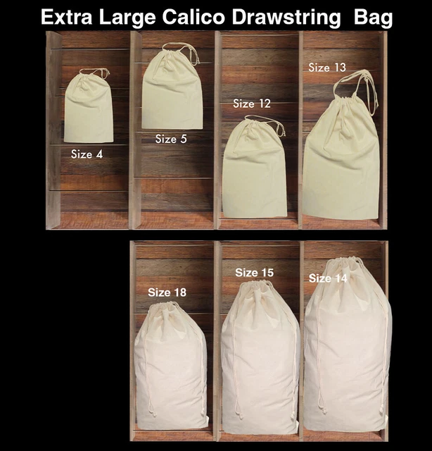 LARGE CALICO DRAWSTRING Bags Storage Drawstring Calico Bags 145gsm