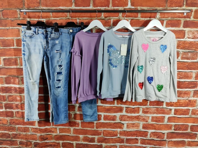 T-Shirt Maniche Lunghe Ragazza Pacchetto Età 8-9 Anni River Island Next Tu Jeans 134 Cm