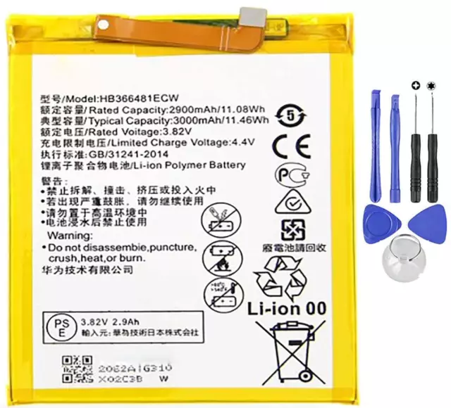 BATTERIA PILA Adatta per HUAWEI P9 EVA-L09, P10 LITE WAS-LX1 HB366481ECW +TOOLS