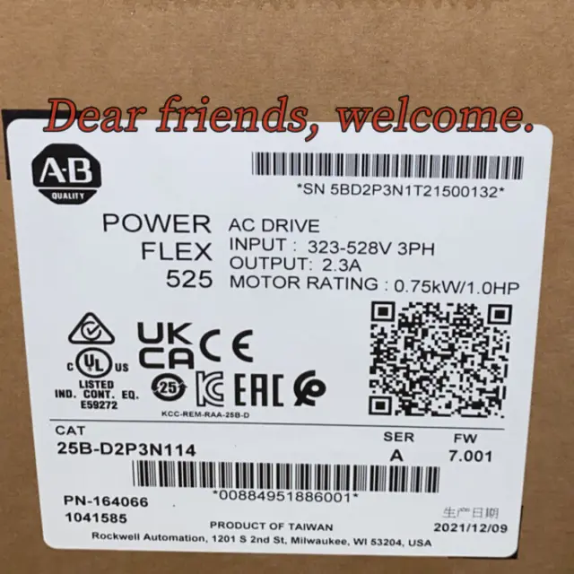 1PC NEW Allen-Bradley 25B-D2P3N114 /A PowerFlex 525 0.75kW 1Hp AC Drive