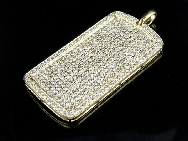 4Ct Round Real Moissanite Dog Tag Charm Pendent 14K Yellow Gold Plated 18 Chain