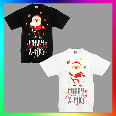 Merry Flossing Christmas T-Shirt Tee Kid Children Xmas Floss Dance Funny Cute