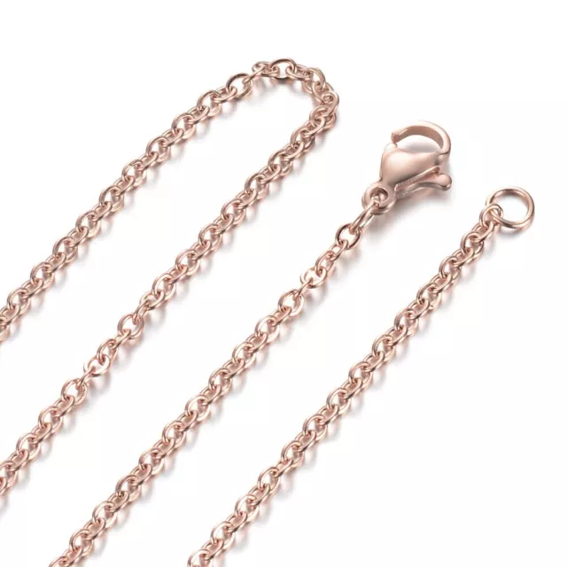 Black Silver Cable Chain 2mm Stainless Steel Necklace 45-60CM Pendants Charms