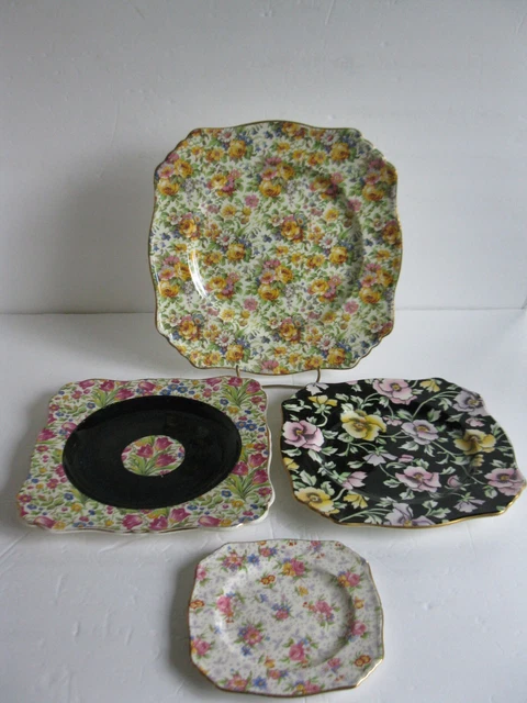 4 BEAUTIFUL Old Vintage CHINTZ PLATES Roses Flowers Royal Winton