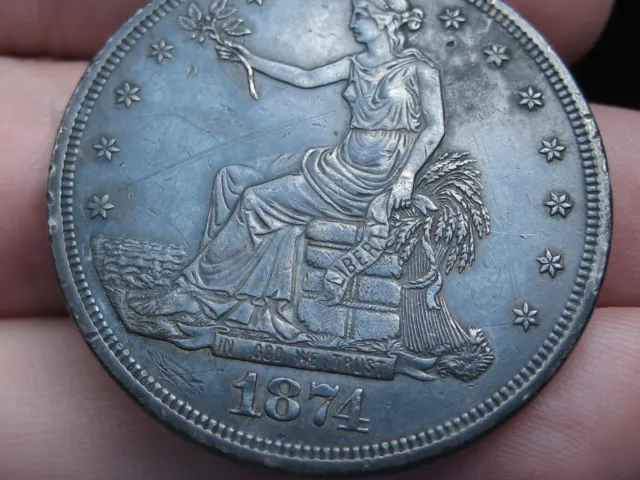 1874 P Silver Trade Dollar- Philadelphia, XF Details, Dark/Black