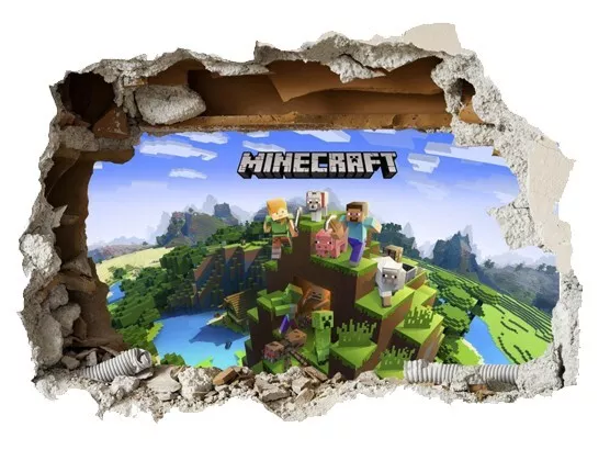 3D zertrümmerte Wand Wandbild Minecraft Gamer Wandaufkleber Bergbau Spielzimmer Wandkunst 2