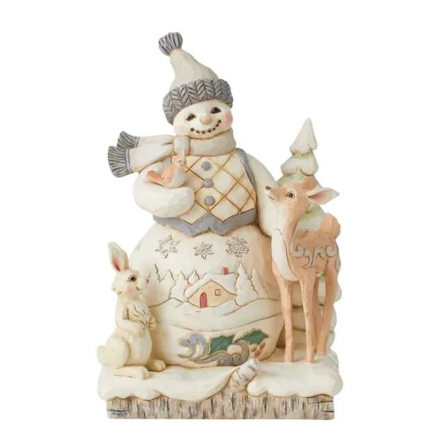 Jim Shore Heartwood Creek White Woodland Snowman with Deer Figurine 6011616