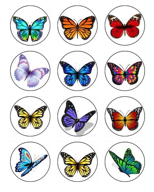 BUTTERFLY CUPCAKE TOPPERS Edible Icing Image Cake Decorations 12 7.08