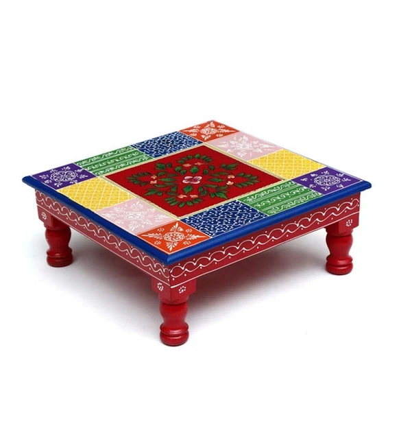 Floral Painting Decorative Wooden Bajot Chowki For Multipurpose Use - Cpc