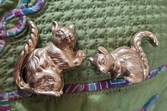 Two Squirrels Vintage 1970s Ornaments Squirrel Collectable Cast Metal Plated