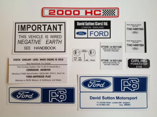 Ford Escort Mk1 RS2000  Under bonnet & Loom Decal Sticker set.