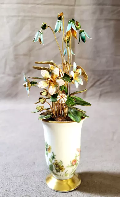 K&A Krautheim Bavaria Germany Porcelain Mini Vase Brass Enamel Flower Bouquet