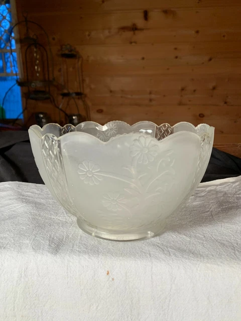Victorian Frosted Floral & Ribbed pattern glass Gas style lampshade lamp shade