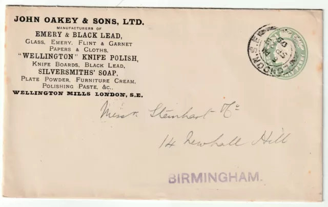 1909 POSTAL STATIONERY JOHN OAKEY WELLINGTON KNIFE POLISH ADVERTISING ½d COVER