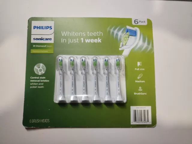Cabezales de cepillo de dientes de repuesto Philips Sonicare W DiamondClean paquete de 6, HX6066/71