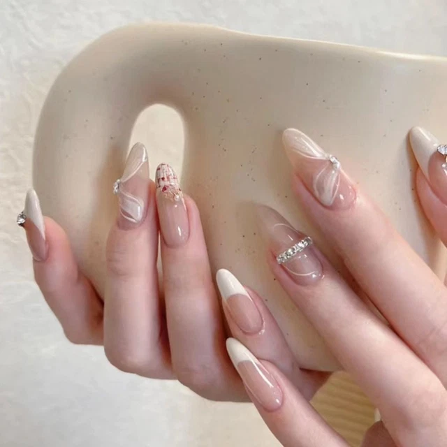 Sie auf Nägel DIY Maniküre Einfach Falsche Nägel Lange Mandel Französisch