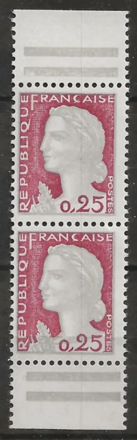 N° 1263d**  25c TYPE MARIANNE DE DECARIS PAIRE VERTICALE DE CARNET