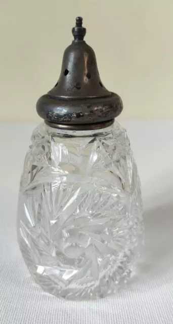 Antique Solid Silver Top Cut Glass Sugar Sifter/Shaker