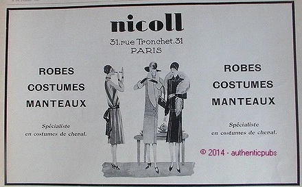 Publicite Nicoll Costumes De Cheval Robes Manteaux De 1927 French Ad Art Deco