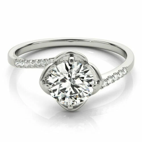 Rund 0.87 Karat Labor Erstellt D / VVS1 Diamant Hochzeit Ring 14K Echt Weiß Wht