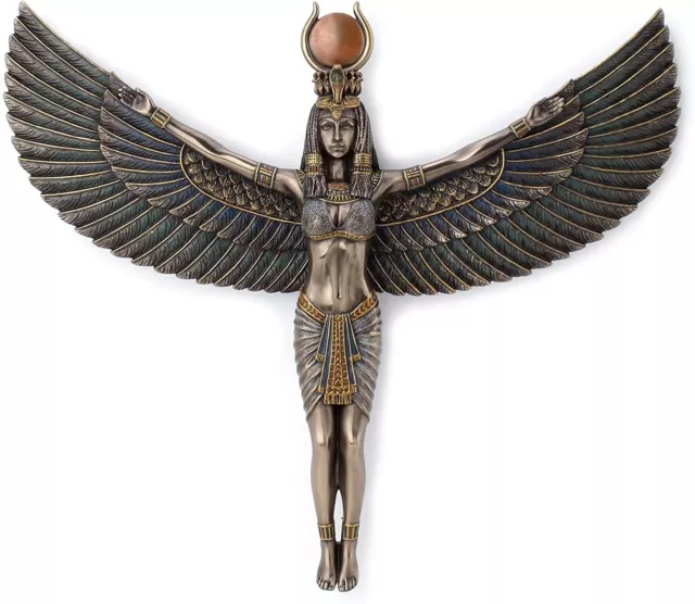 Cold Cast Bronze Egyptian Goddess Isis Spreading Wings Wall Plaque Statue