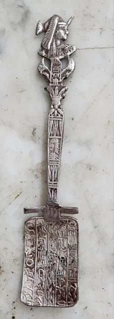 Vintage Egyptian Silver Hieroglyphs Pharoah Head Shovel