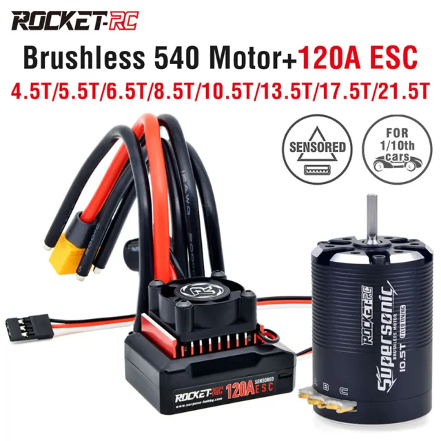 Rocket-RC Supersonic Sensored Brushless 540 Motor 120A ESC Combo for 1/10 RC Car