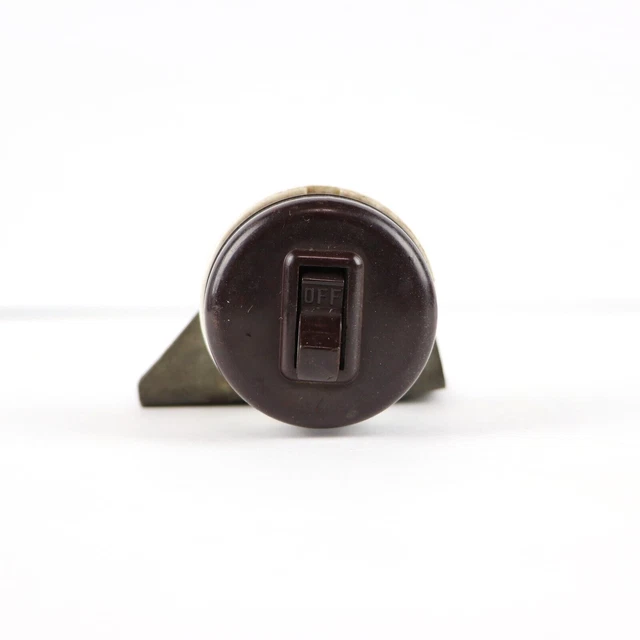 Leviton Vintage Brown Bakelite Ceramic Round Single-Pole Switch with Bracket