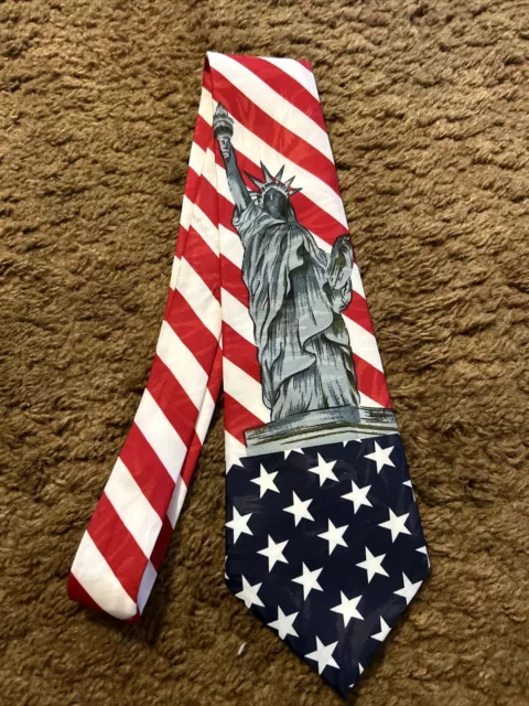 SilkMill Corp 1993 Statue Of Liberty Red White Blue Vintage Tie