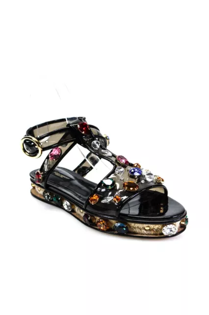 Dolce & Gabbana Womens Jeweled Espadrille Slingbacks Sandals Black Size 36 6