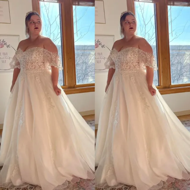 Plus Size Wedding Dresses A Line Off Shoulder White Ivory Sweetheart Bridal Gown
