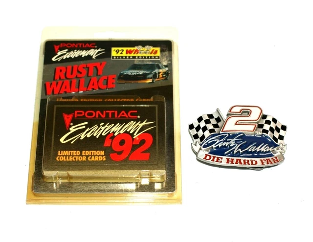 NASCAR Rusty Wallace Belt Buckle Enamel Pewter Die Hard Fan 92 Pontiac Card Lot