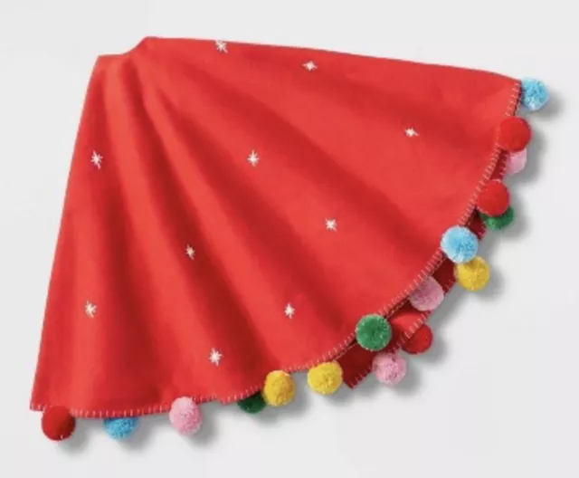 48” Faux Wool Snowflakes Red Tree Skirt with Colorful Pompoms Target Wondershop