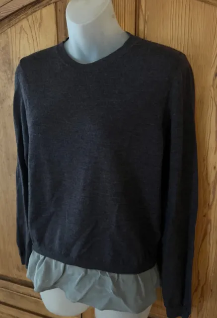 PESERICO Tricot Gray Wool Crewneck Silk Trim Sweater Italy Made Size 42