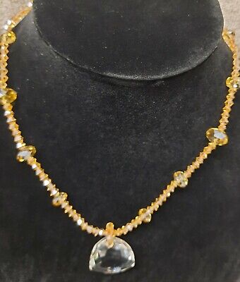 Vintage Quartz Pendant With Tan/Gold Rhinestone Choker/Necklace