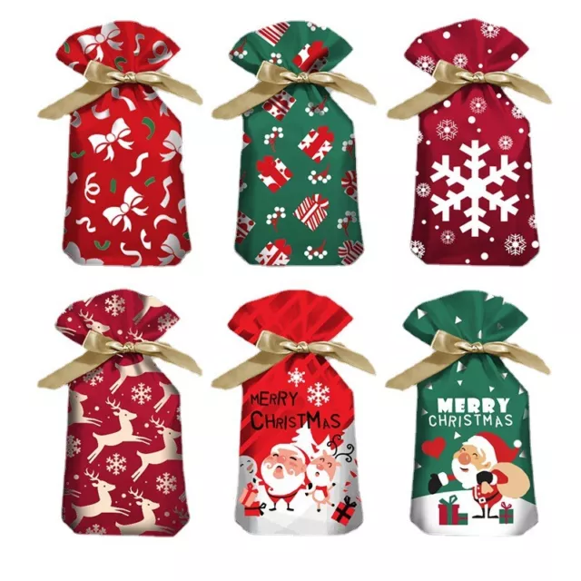 50PCS Christmas Candy Treat Bags Gift Wrapping Bag Xmas Party Decor Silk Ribbon