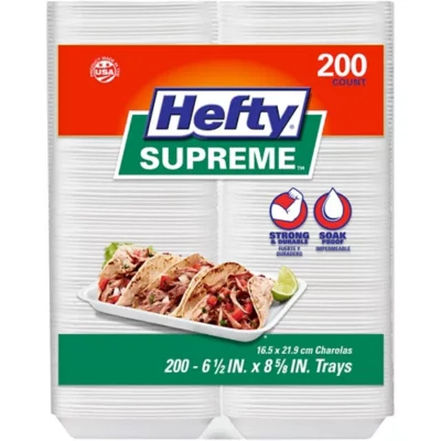 Hefty Supreme Foam Charola Trays, 6.5" X 8.625" (200 Ct.)