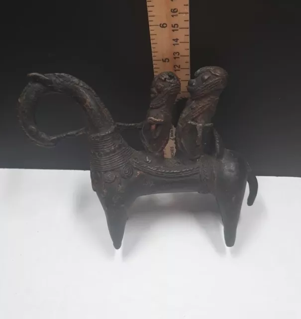 African Bronze Statue, 2 Warriors on Horse, Has Patina. Fair Condition, See Pics