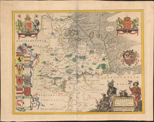 1646 Blaeu HUNTINGDONSHIRE antique map ~22.9" x  17.8" large & original