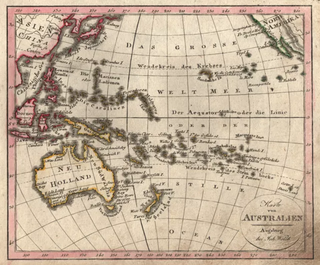 Australia Oceania Original Copperplate Map Walch 1823