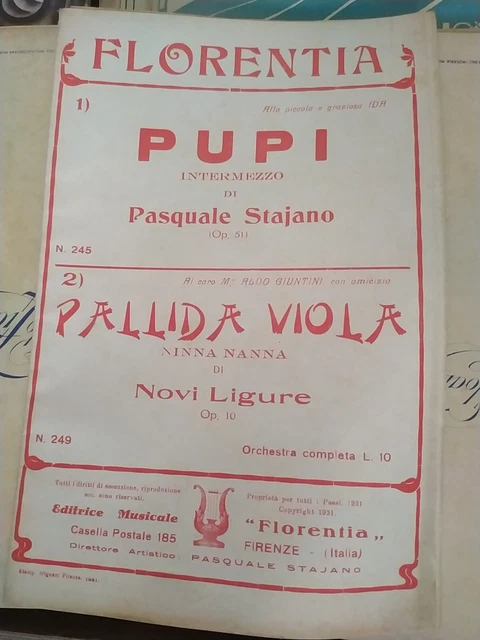 Pupi Di Pasquale Stajano, Pallida Viola Di Novi Ligure.spartito 1931