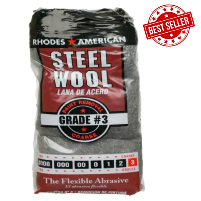 #3 Steel Wool Coarse Grade 3 Rhodes American Homax PACK OF 12 PADS