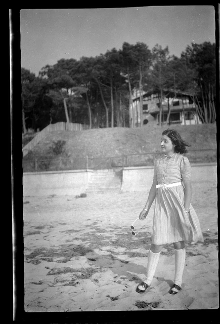 Portrait Young Woman on the Beach - Antique Photo Negative Year. 1940